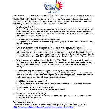 Pinellas County Wage Theft / Recovery Ordinance