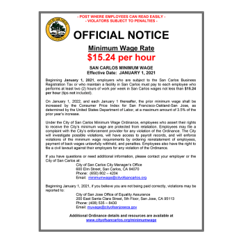 City of San Carlos Minimum Wage Official Notice